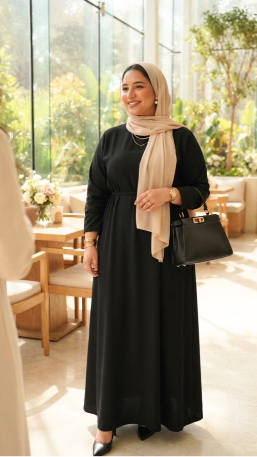 فستان بحزام - أسود
