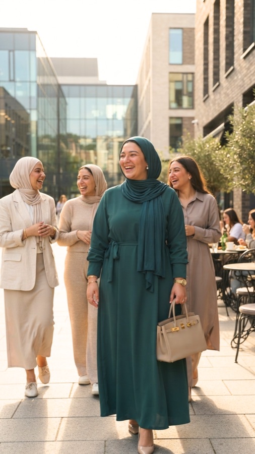 فستان بحزام زيتي